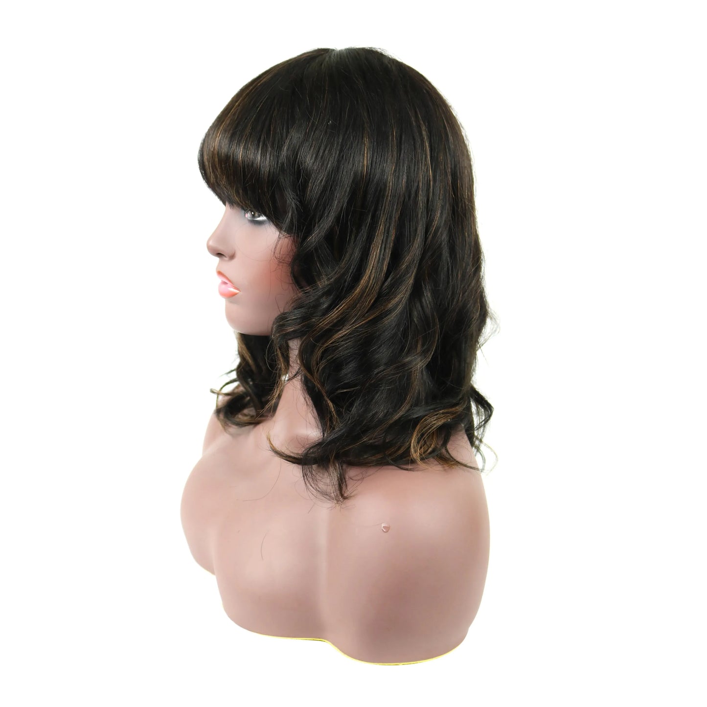 Beautiful Medium Natural Straight Mixed Dark Brown 100% Human Hair Capless Wig 14 Inches