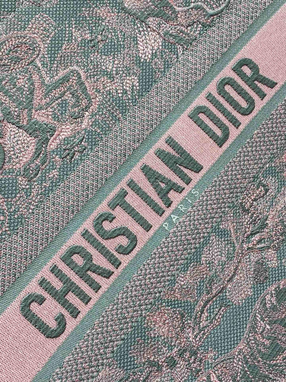 Dior Book Tote Large Gray and Pink Toile de Jouy Reverse Beverly Hills Embroidery - 42 x 35 x 18.5 cm